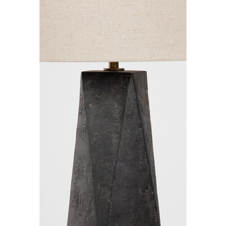 Ceramic Ash Black Table Lamp with Off White Linen Shade