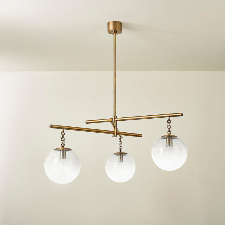 Patina Brass 3-Light Chandelier with Clear Glass Globes