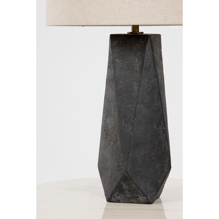Ceramic Ash Black Table Lamp with Off White Linen Shade