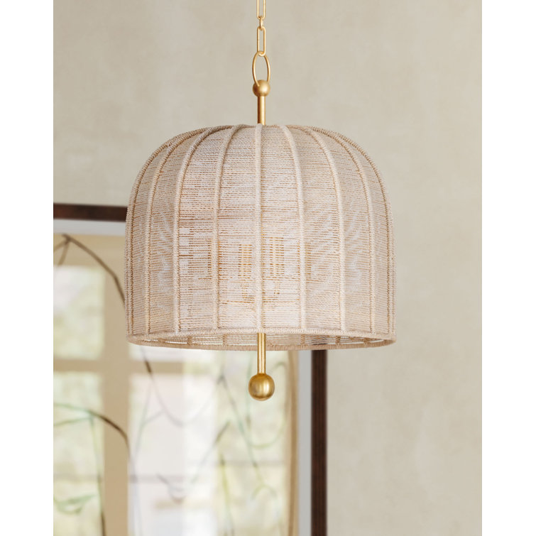 Vintage Gold Leaf 3-Light Pendant with Bleached Abaca Shade