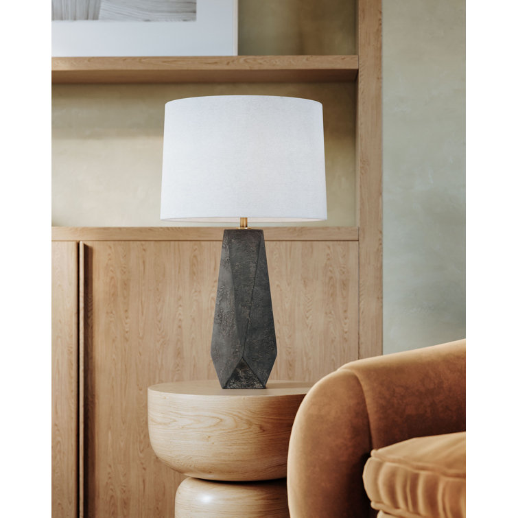Ceramic Ash Black Table Lamp with Off White Linen Shade