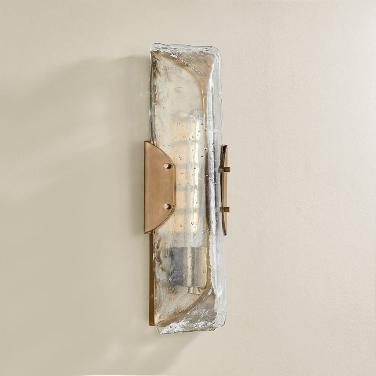 Patina Brass and Seeded Glass 17.5" Wall Sconce
