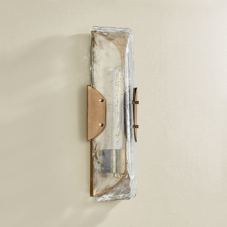 Patina Brass and Seeded Glass 17.5" Wall Sconce