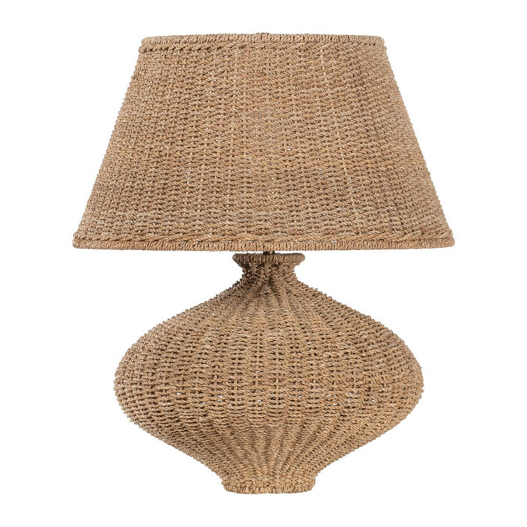 Natural Abaca and Patina Brass Outdoor Table Lamp