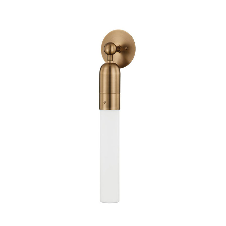 Patina Brass Cylinder Sconce with Opal Glass Shade