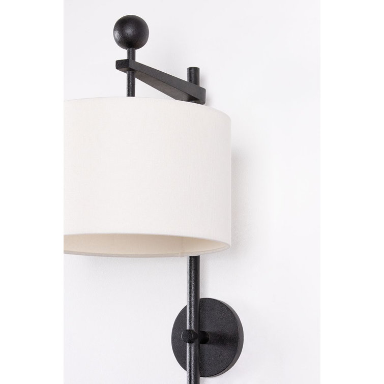 Forged Iron Black Sconce with Off-White Linen Shade