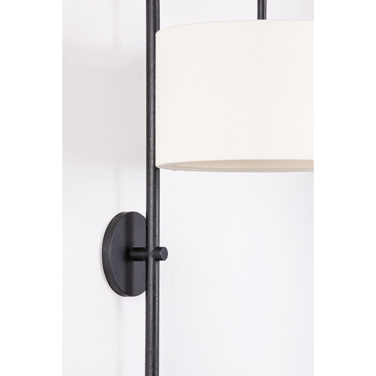 Forged Iron Black Sconce with Off-White Linen Shade
