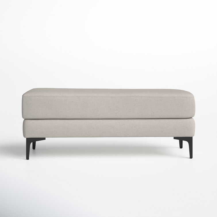 Elsie Transitional Light Grey Linen and Black Wood Bench