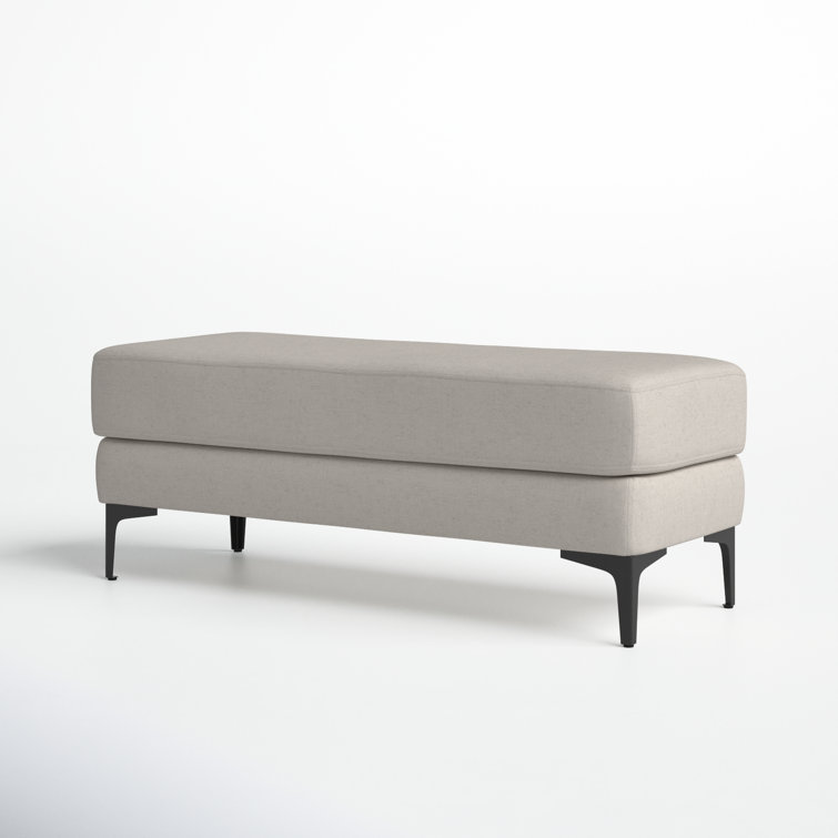 Elsie Transitional Light Grey Linen and Black Wood Bench