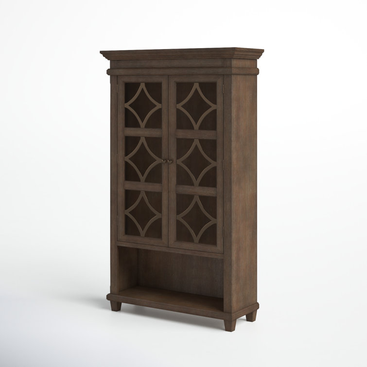 Carson 42'' Brown Traditional Lighted Display Cabinet with Diamond Metal Accents