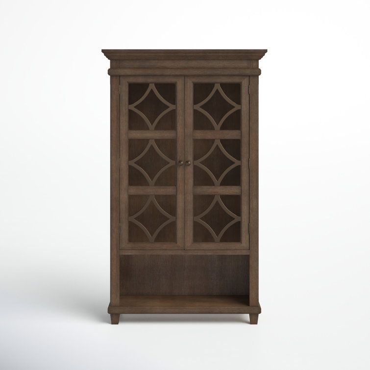 Carson 42'' Brown Traditional Lighted Display Cabinet with Diamond Metal Accents