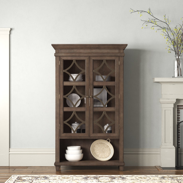 Carson 42'' Brown Traditional Lighted Display Cabinet with Diamond Metal Accents