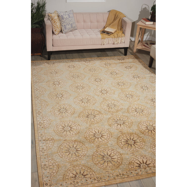 Beige Rectangular Wool and Synthetic Area Rug, 7'3" x 9'9"