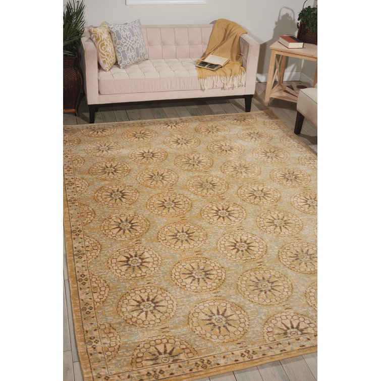 Beige Rectangular Wool and Synthetic Area Rug, 7'3" x 9'9"