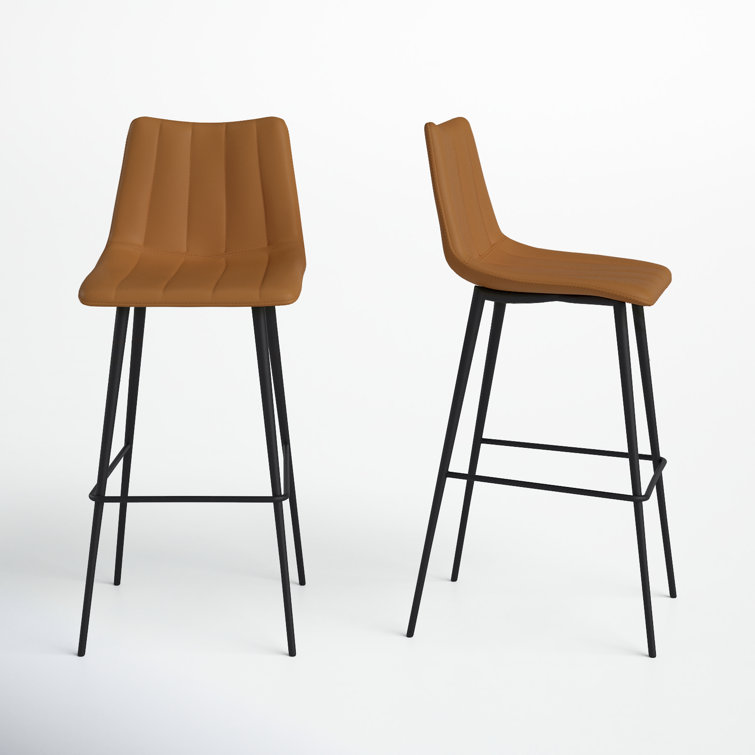 Brown Faux Leather Low Back Counter Stools with Steel Frame, Set of 2
