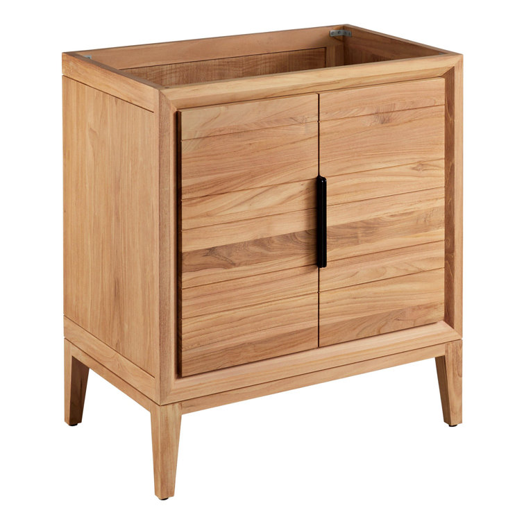 30" Natural Teak Single Bathroom Vanity with Carrara Marble Top