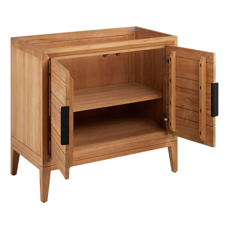 Aliso 36" Natural Teak Bathroom Vanity with White Quartz Top