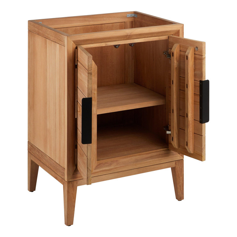 24" Natural Teak Single Bathroom Vanity with Carrara Marble Top