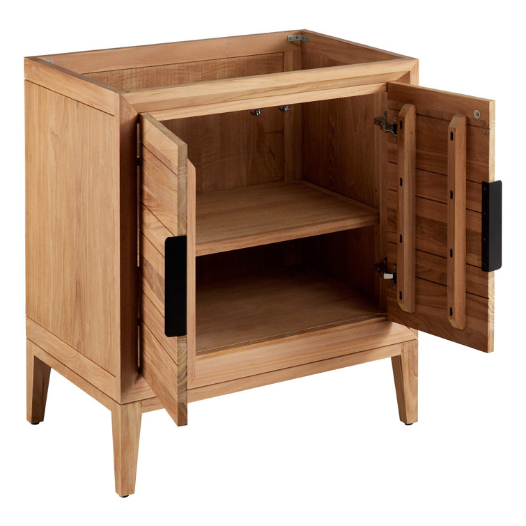 30" Natural Teak Single Bathroom Vanity with Carrara Marble Top