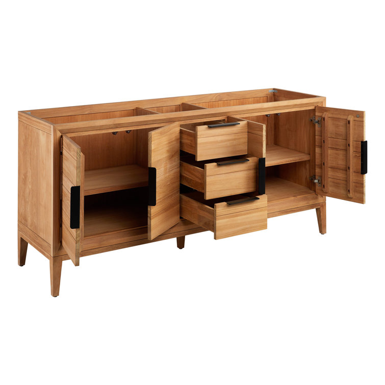 Aliso 72" Natural Teak Double Bathroom Vanity with Arctic White Quartz Top