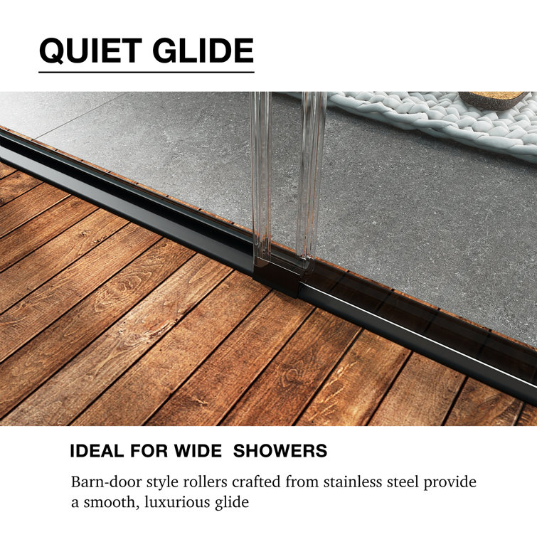 Matte Black Double Sliding Shower Door with Tempered Glass