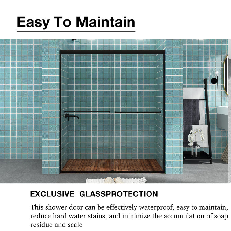Matte Black Double Sliding Shower Door with Tempered Glass