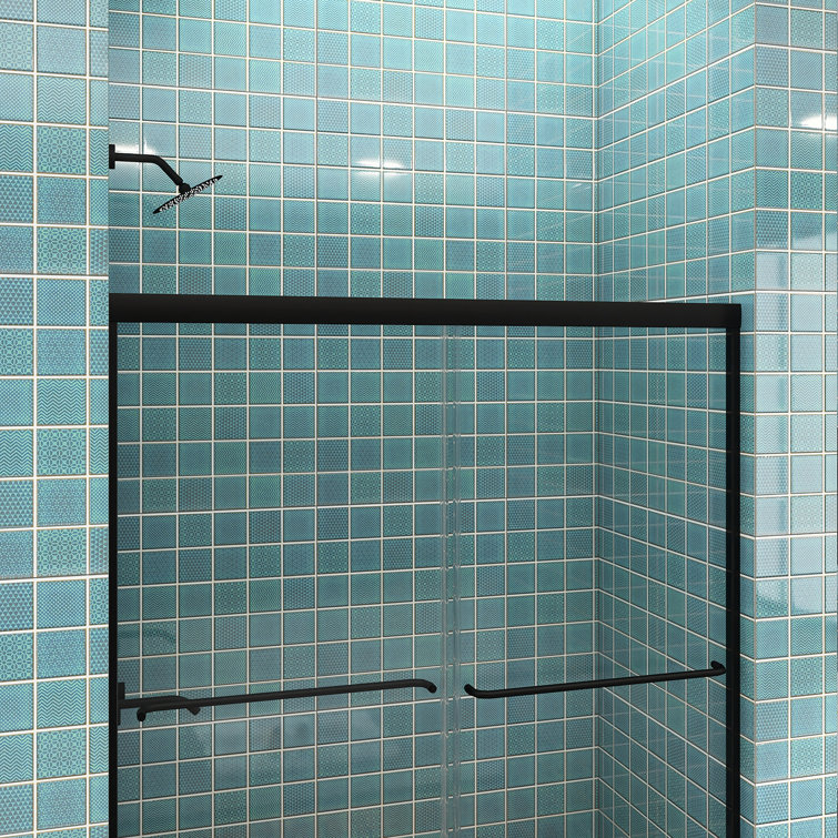 Matte Black Double Sliding Shower Door with Tempered Glass