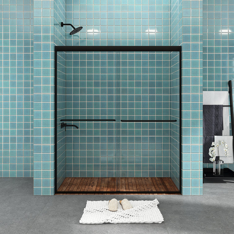 Matte Black Double Sliding Shower Door with Tempered Glass