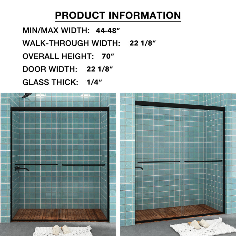 Matte Black Double Sliding Shower Door with Tempered Glass