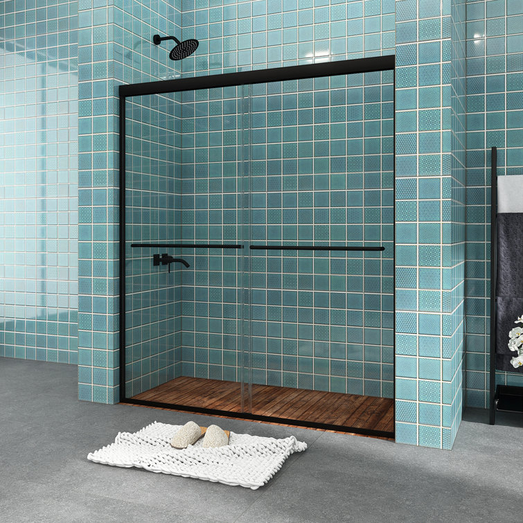Matte Black Double Sliding Shower Door with Tempered Glass