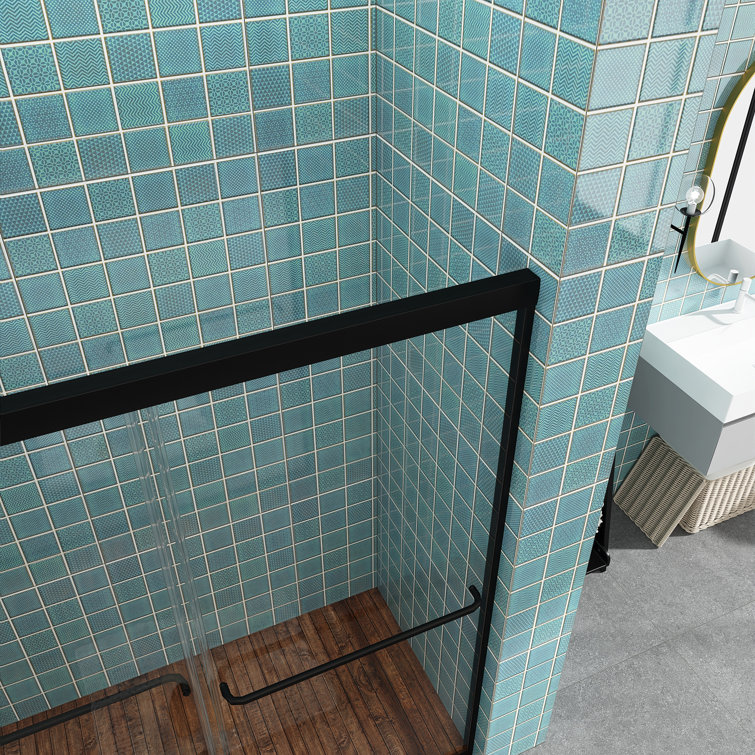 Matte Black Double Sliding Shower Door with Tempered Glass