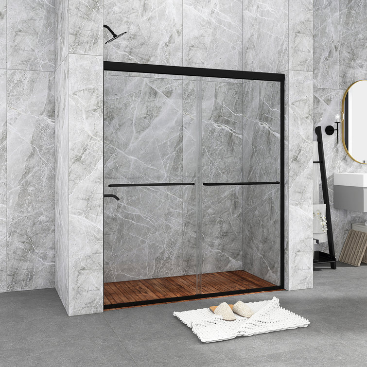 54 in. Matte Black Framed Sliding Shower Door with Clear Glass