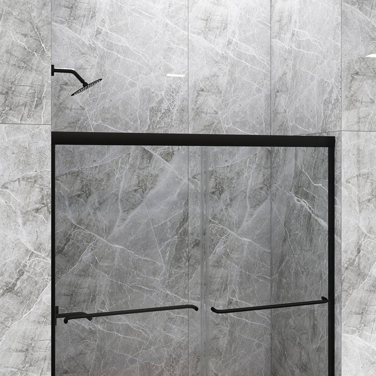 54 in. Matte Black Framed Sliding Shower Door with Clear Glass