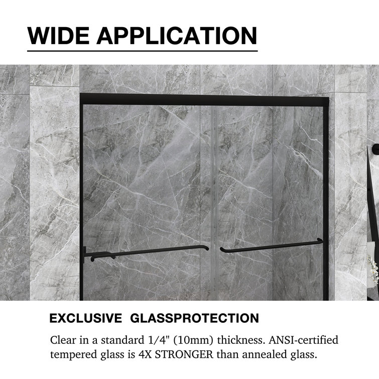 54 in. Matte Black Framed Sliding Shower Door with Clear Glass