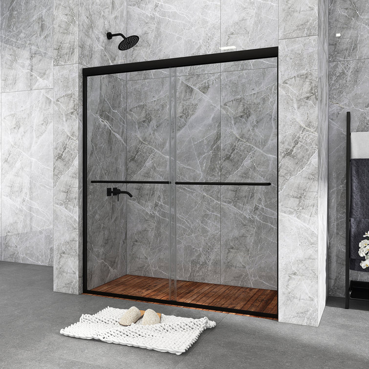 54 in. Matte Black Framed Sliding Shower Door with Clear Glass