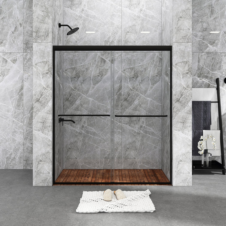 54 in. Matte Black Framed Sliding Shower Door with Clear Glass