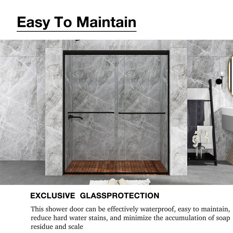 54 in. Matte Black Framed Sliding Shower Door with Clear Glass