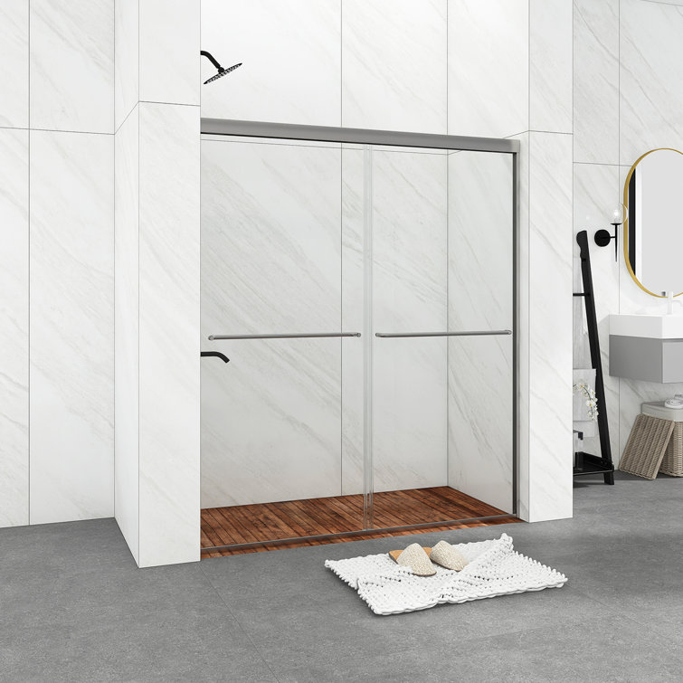 54 in. Chrome Framed Double Sliding Shower Door with Clear Glass