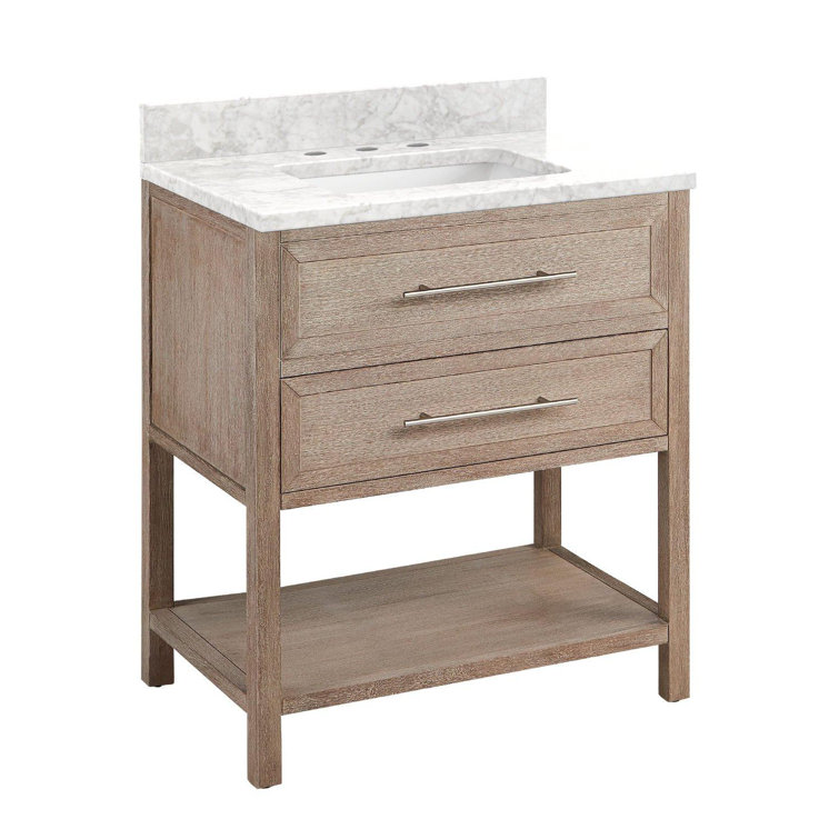 Black and Carrara Marble Single Bathroom Vanity with Brass Hardware