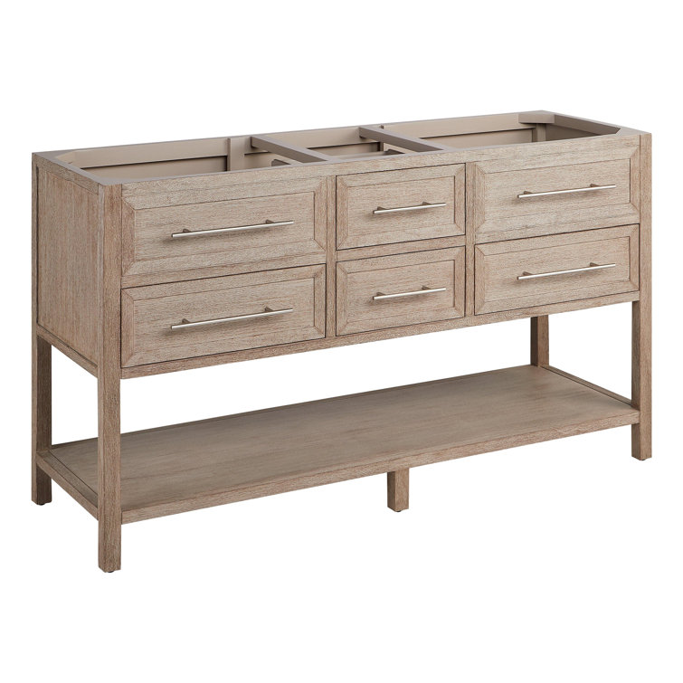 60" Brushed White Double Freestanding Bathroom Vanity with Arctic White Quartz Top