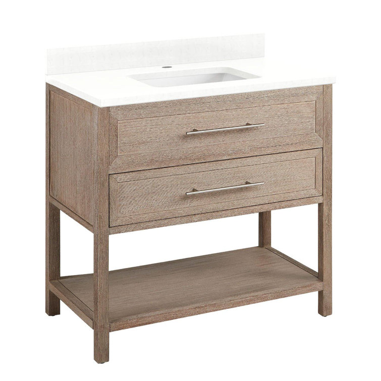 36'' Brushed White Mahogany Single Bathroom Vanity with Quartz Top