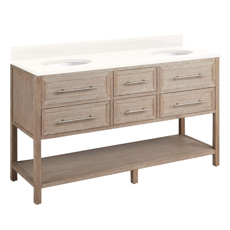 60" White Mahogany Double Bathroom Vanity with Arctic White Quartz Top