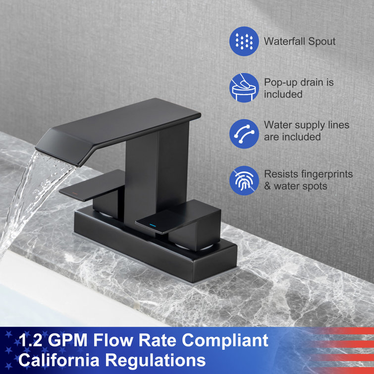 Matte Black Stainless Steel 2-Handle Bathroom Faucet with Drain Assembly