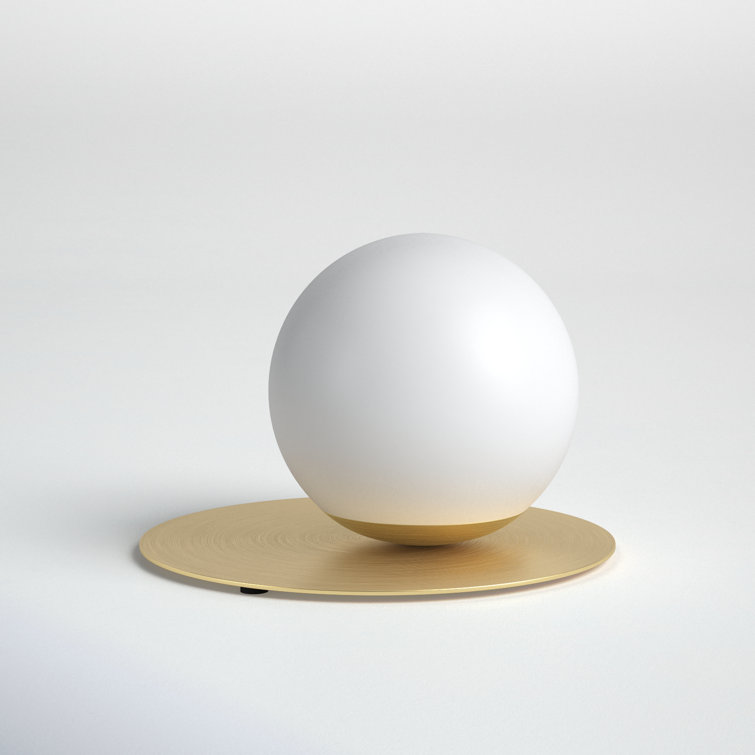 Opal White Glass Sphere Table Lamp with Brass Base