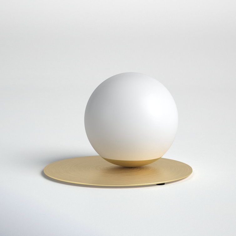 Opal White Glass Sphere Table Lamp with Brass Base