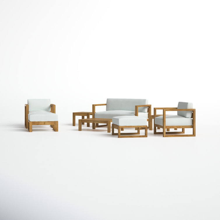 Upland Natural Teak 8-Piece Outdoor Patio Conversation Set with White Cushions
