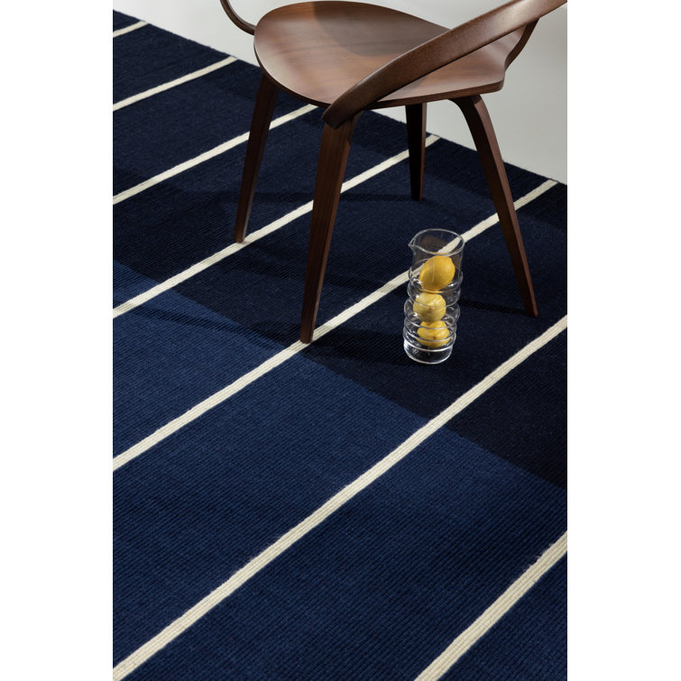 Handwoven Deep Blue Wool Rectangular Rug 4'7" x 6'7"