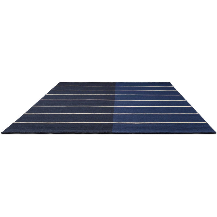 Handwoven Deep Blue Wool Rectangular Rug 4'7" x 6'7"