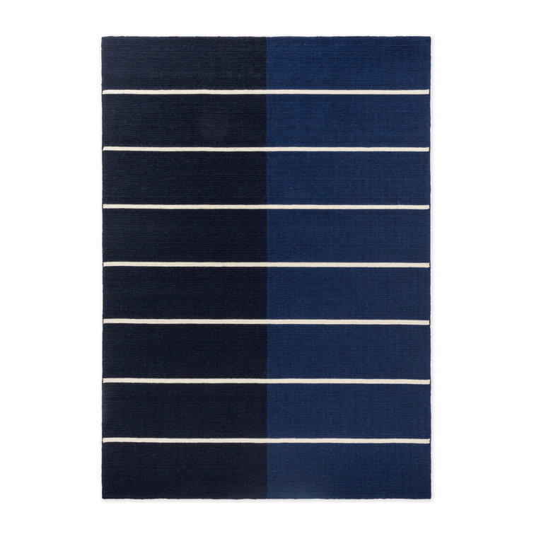 Handwoven Deep Blue Wool Rectangular Rug 4'7" x 6'7"
