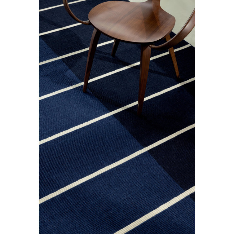 Handwoven Deep Blue Wool Rectangular Rug 4'7" x 6'7"